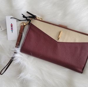 THACKER Leather Alexis Double Zipper BiFold Wallet Berries & Cream NWT